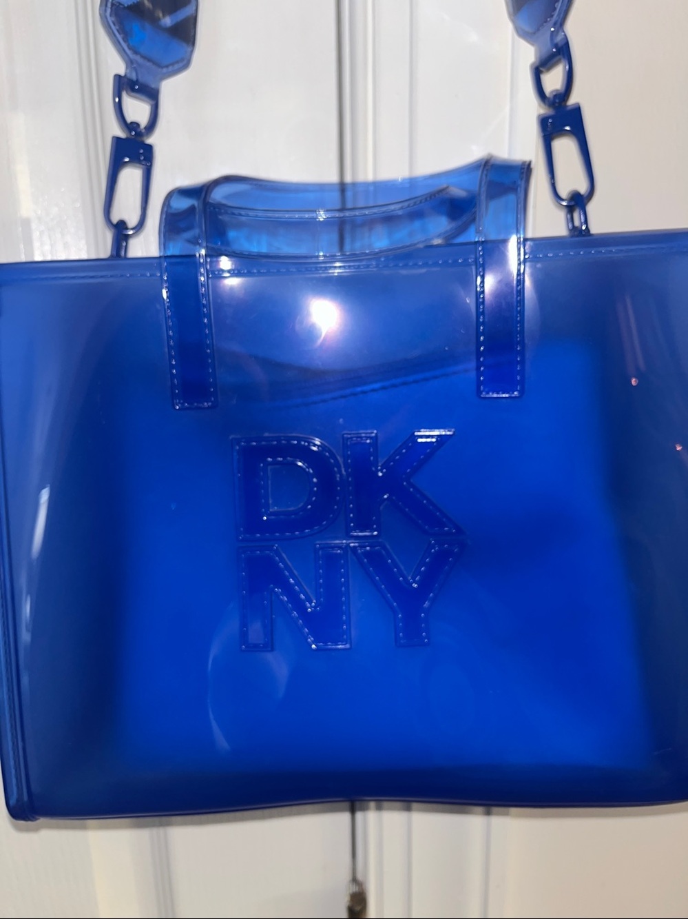 DKNY cobalt blue Hadlee jelly logo tote with removable strap - Picture 2 of 7